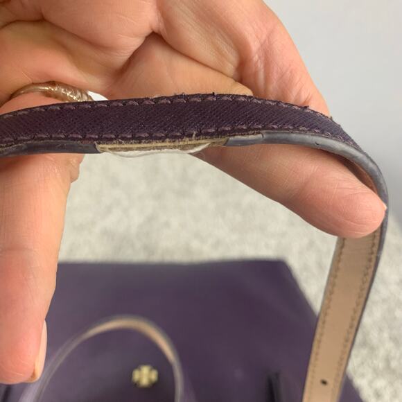 Tory Burch Leather York Buckle Tote Women's Purple Luxury Gold Tone Hardware - Picture 11 of 11